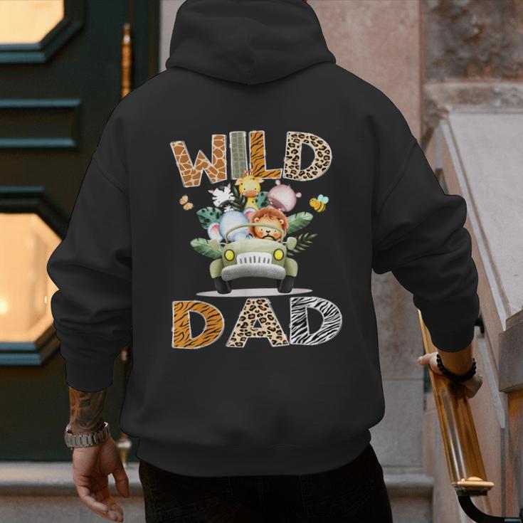 Wild Dad 1St Birthday Safari Jungle Animal Truck Men's Hoodie Back Print
