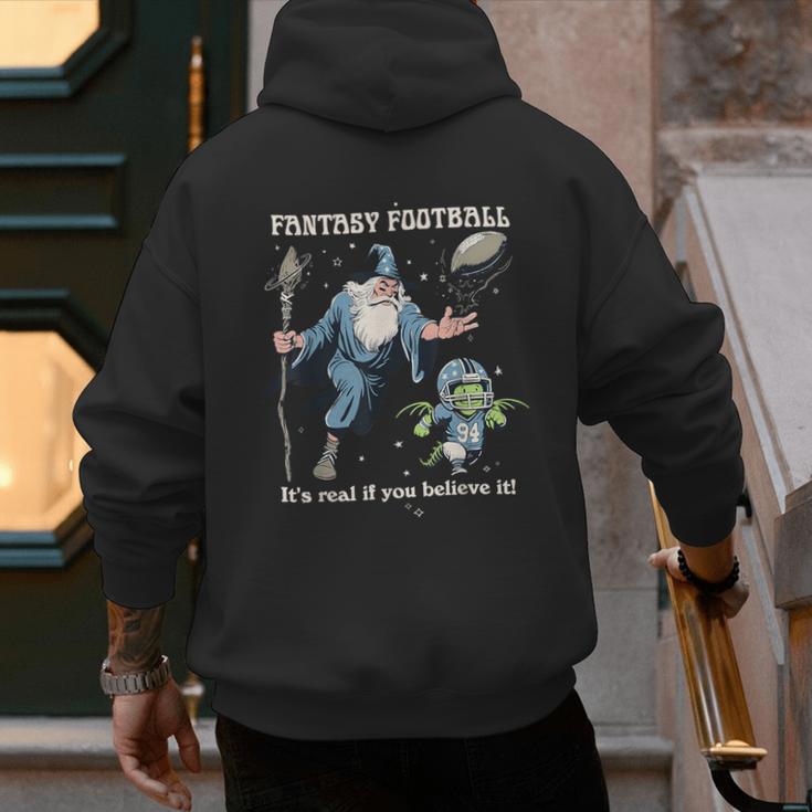 Wizard Dragon Fantasy Football Player Literal Dad Joke Men's Hoodie Back Print