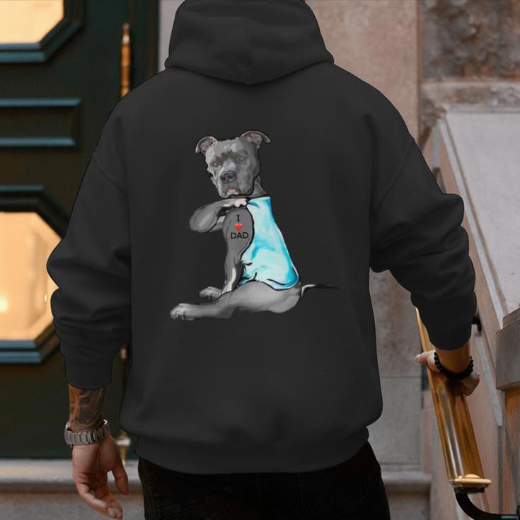 Women Dog Pitbull I Love Dad Tattoo Men's Hoodie Back Print