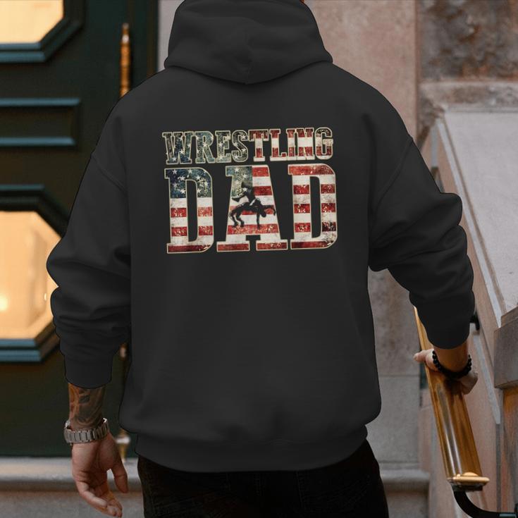 Wrestling Dad American Flag Matching For Dads Of Wrestlers Men's Hoodie Back Print