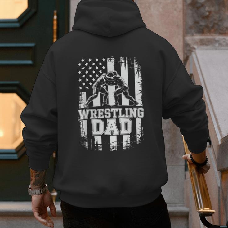 Wrestling Dad US Flag Fathers Day Wrestling Fans Men's Hoodie Back Print
