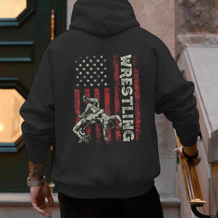 Wrestling US Flag Dad Wrestler Patriotic 4th Of July Men's Hoodie Back Print Wrestling US Flag Dad Wrestler Patriotic 4th Of July Men's Hoodie Back Print