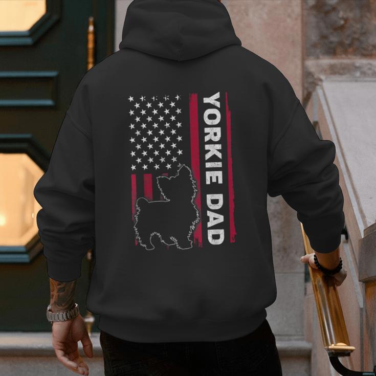 Yorkie Dog Vintage US American Flag Yorkie Dad Fathers Day Men's Hoodie Back Print
