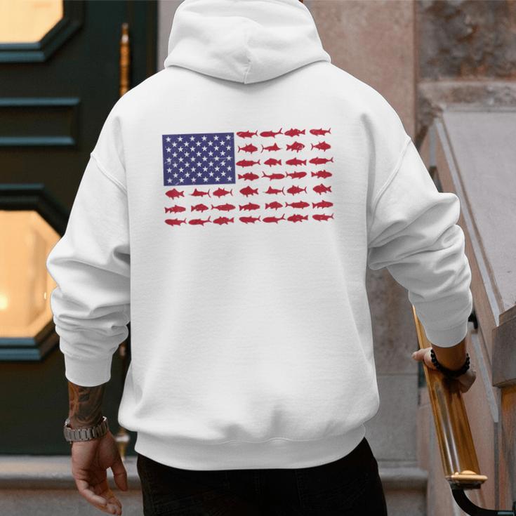 American Flag Fishing-Shirt Men Kids Bass Fish Dad Patriotic Men's Hoodie Back Print