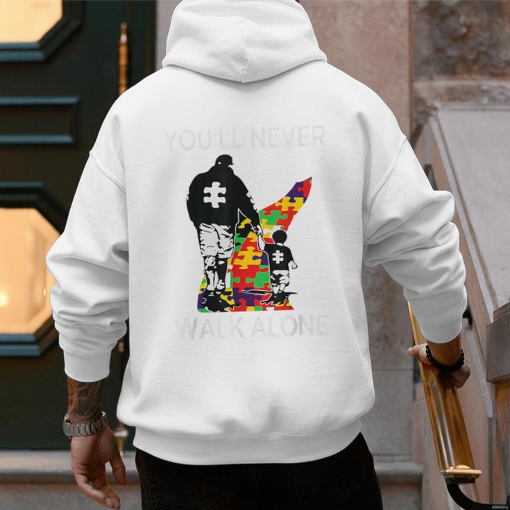 Autism Dad Support Alone Puzzle You'Ll Never Walk Premium Tri-Blend Men's Hoodie Back Print Autism Dad Support Alone Puzzle You'Ll Never Walk Premium Tri-Blend Men's Hoodie Back Print