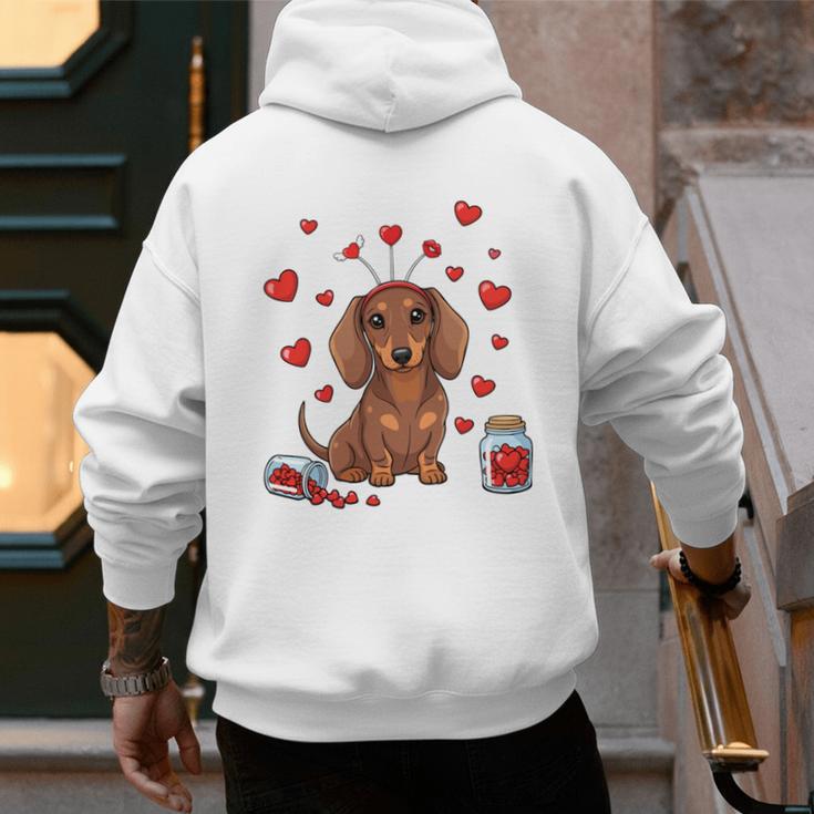 Cute Dachshund Valentine's Day Heart Love Dog Mom Dog Dad Men's Hoodie Back Print