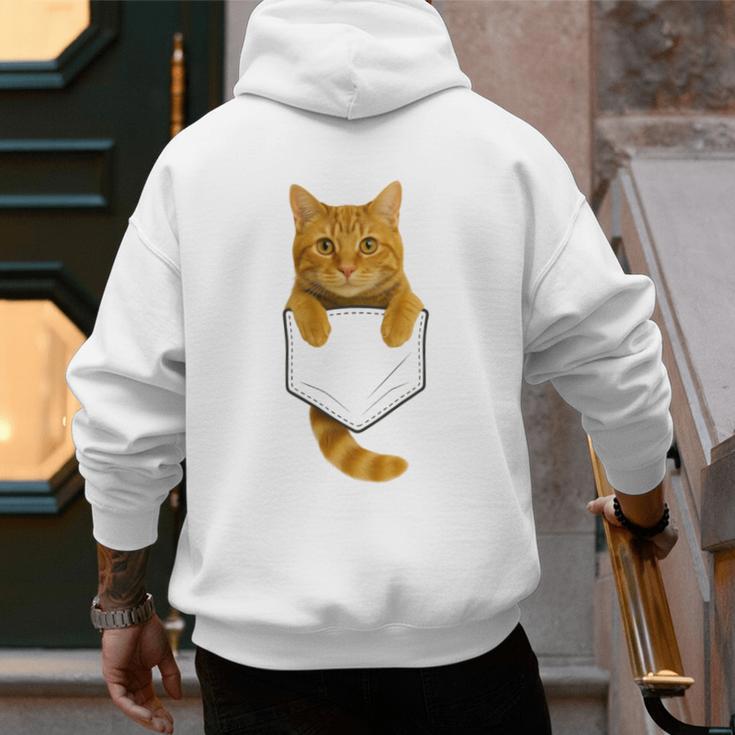 Cute Tabby Cat Pocket Cat Mom Cat Dad Cat Lover Men's Hoodie Back Print