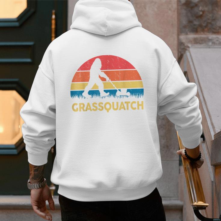 Dad Lawn Mowing Grassquatch Bigfoot Mower Garden Men's Hoodie Back Print