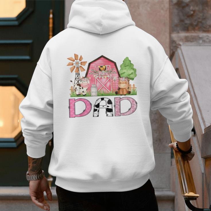 Dad Pink Farm Animal Birthday Kids Matching Family Men's Hoodie Back Print