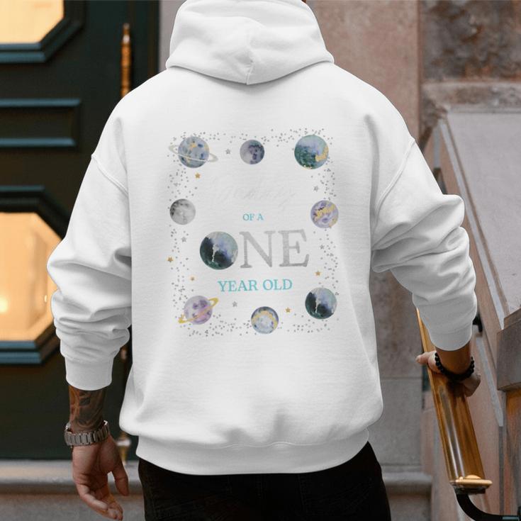 Daddy Houston We Have One Year Old Space Theme 1st Birthday Men's Hoodie Back Print