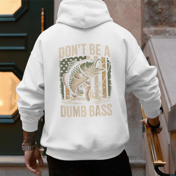 Don't Be A Dumb Bass Fish Camo American Flag Dad Jokes Men's Hoodie Back Print