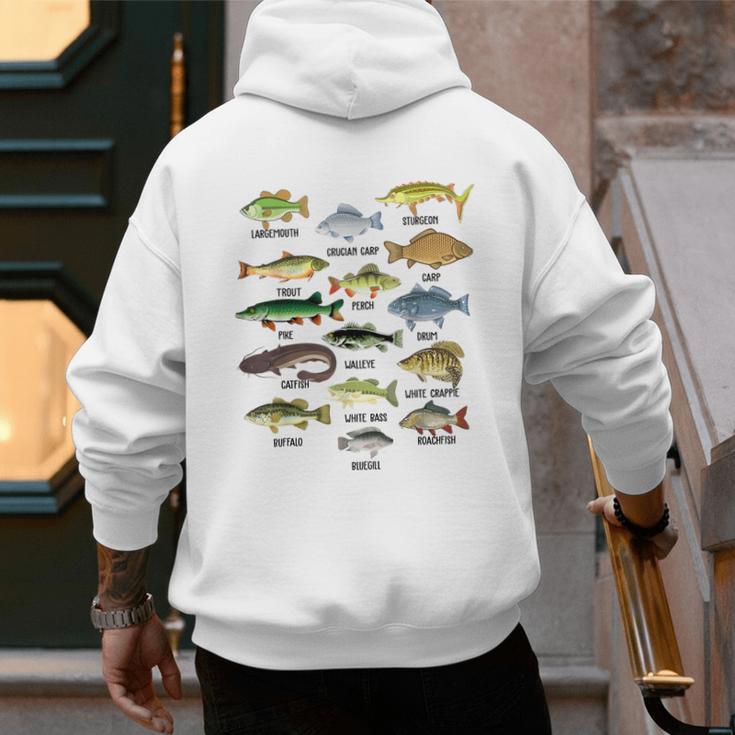 Fishing-Shirt Types Of Freshwater Bass Fish Dad Jokes Men's Hoodie Back Print