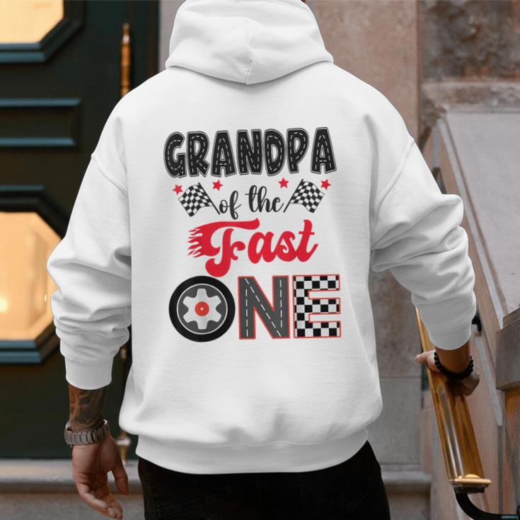 Grandpa Of The Fast One Car Racing Dad 1St Birthday Boy Men's Hoodie Back Print