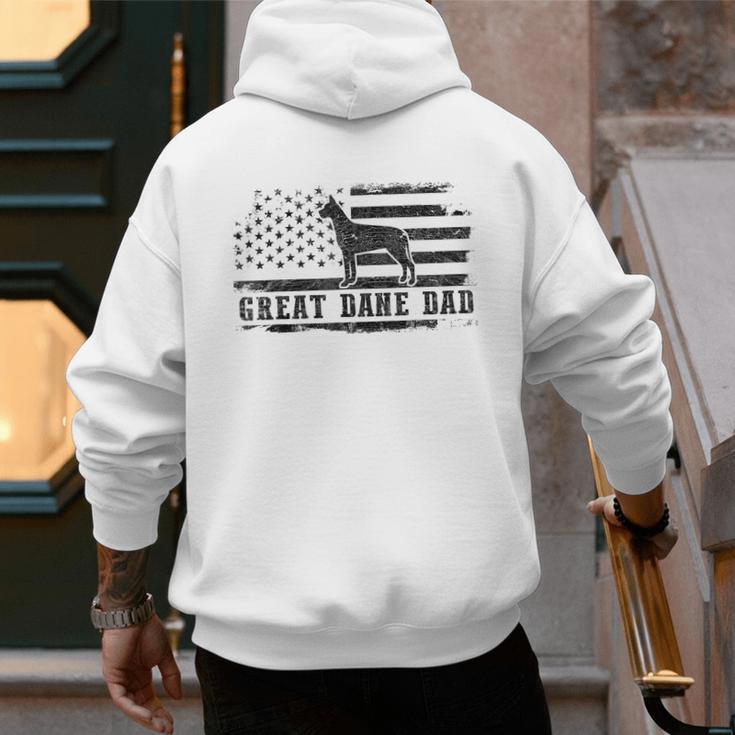 Great Dane Dad Distressed American Flag Patriotic Dog Men's Hoodie Back Print