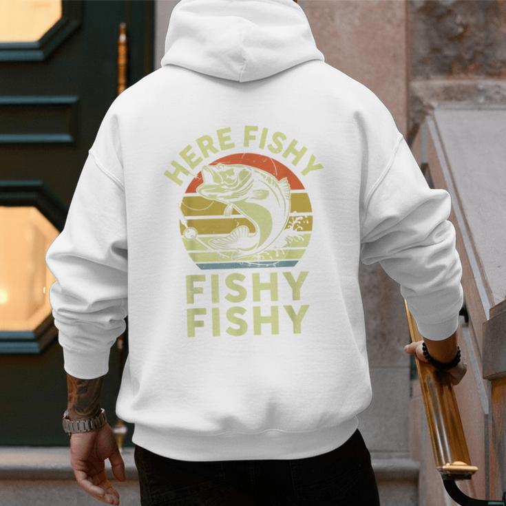 Here-Fishy Fishing Boy Large Mouth Bass Dad Men's Hoodie Back Print