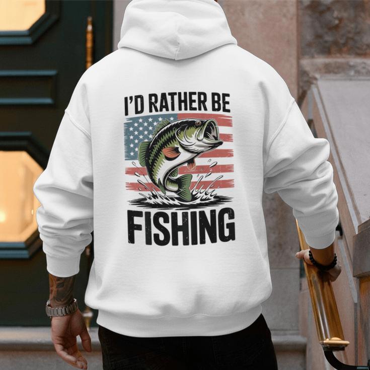 I'd Rather Be Fishing Bass Fish Dad Joke American Flag Men's Hoodie Back Print