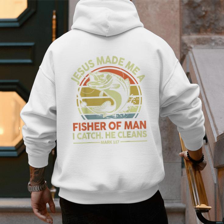 Jesus Made Fisher Man Christian Fishing Bass Fish Dad Men's Hoodie Back Print