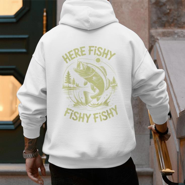 Men Here-Fishy Bass Fish Dad Fishing From Daughter Son Men's Hoodie Back Print