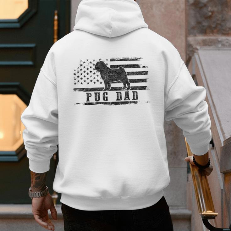 Pug Dad Distressed American Flag Patriotic Dog Men's Hoodie Back Print