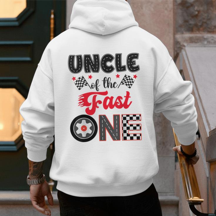 Uncle Of The Fast One Car Racing Dad 1St Birthday Boy Men's Hoodie Back Print