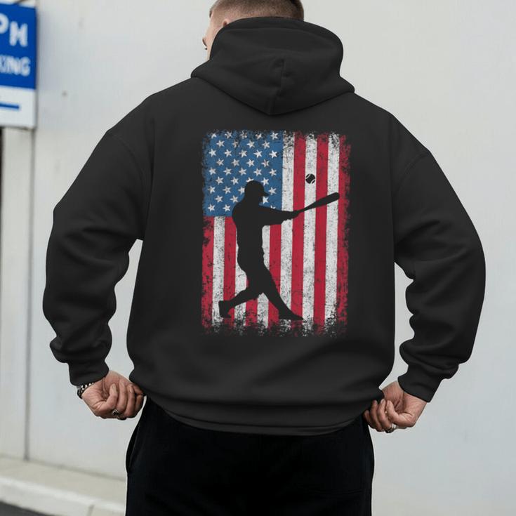 American Flag Vintage Baseball Flag Dad Mom Tee T-Shirt Men's Hoodie Back Print
