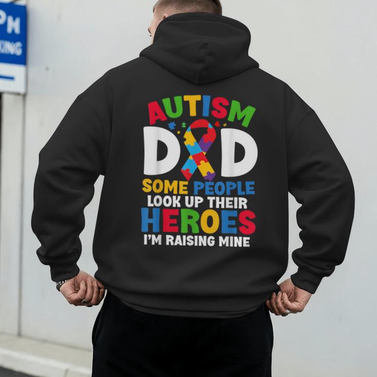 Autism Dad Puzzle Ribbon Proud Son Hero Autism Awareness Men's Hoodie Back Print