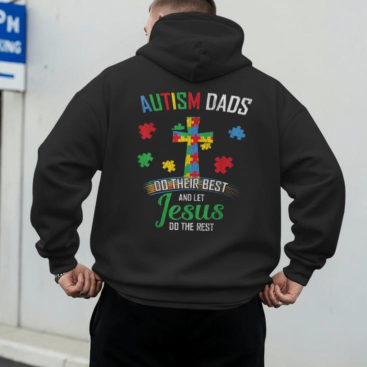Autism Dad Son Father Autistic Kid Awareness Jesus Christian Men's Hoodie Back Print