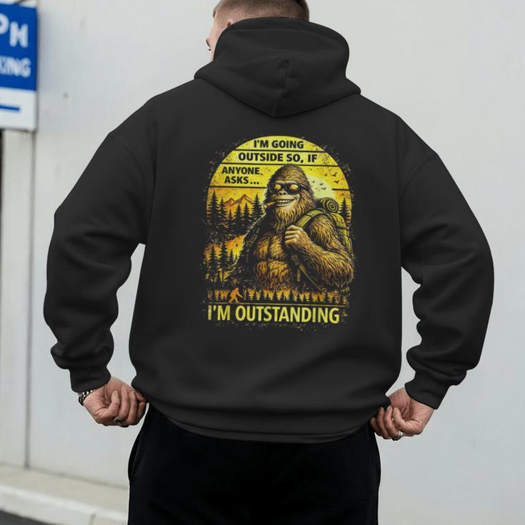 Bigfoot Outdoor Hiking Dad Joke Im Outstanding Sasquatch Men's Hoodie Back Print