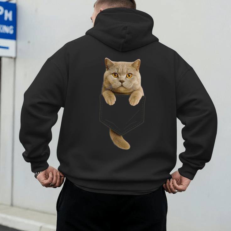 British Shorthair Cat Pocket Cat Mom Cat Dad Cat Lover Men's Hoodie Back Print British Shorthair Cat Pocket Cat Mom Cat Dad Cat Lover Men's Hoodie Back Print