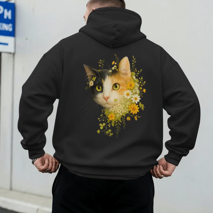Calico Cat With Flowers For Mom Dad Women Men Kids Botanical Men's Hoodie Back Print