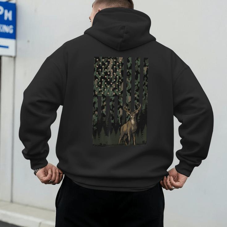 Camo Deer American Flag Graphic Hunting Men Dad Boys Men's Hoodie Back Print