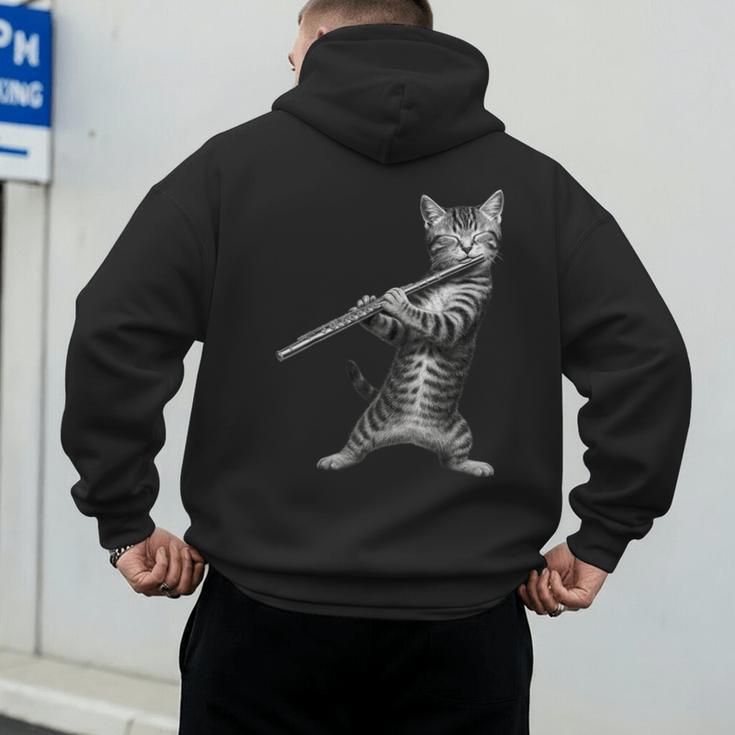 Cat Playing Flute For Cat Lover Cat Mom Cat Dad Men's Hoodie Back Print