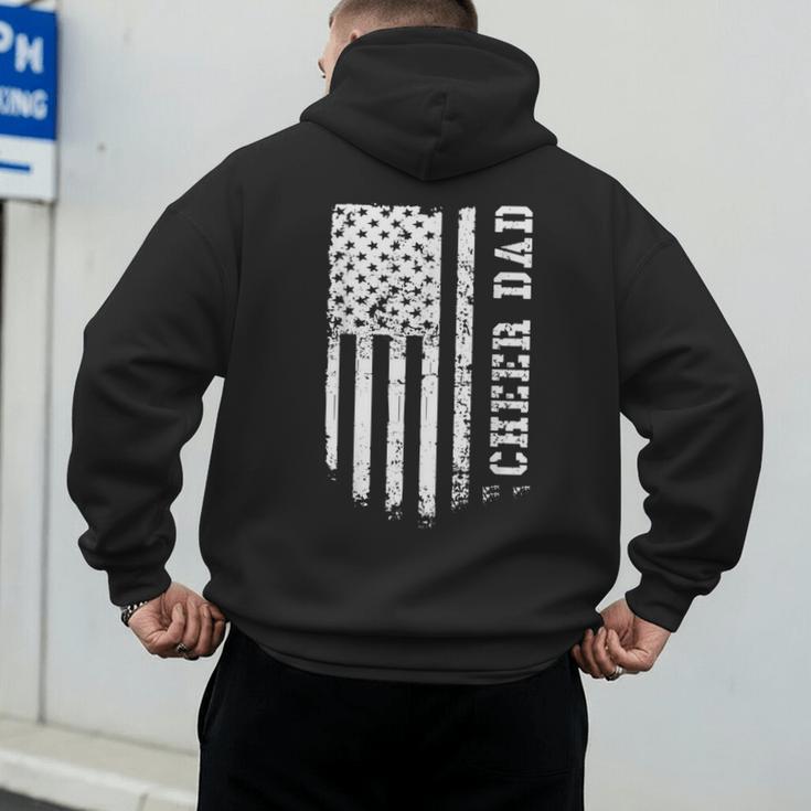 Cheer Dad Cheerleading American Flag Fathers Day Cheerleader Men's Hoodie Back Print