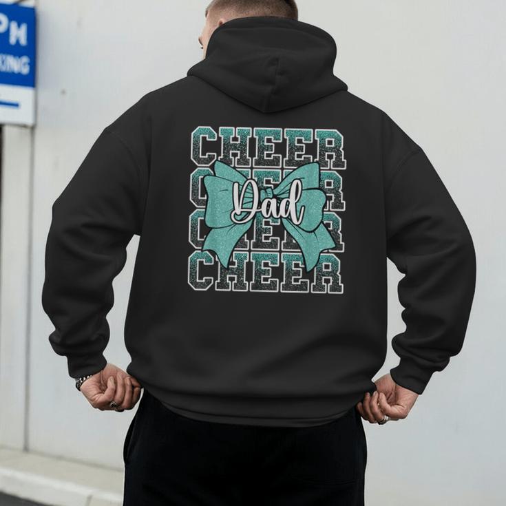 Cheer Dad Daddy Bow Sport Cheerleader Cheerleading Teal Blue Men's Hoodie Back Print