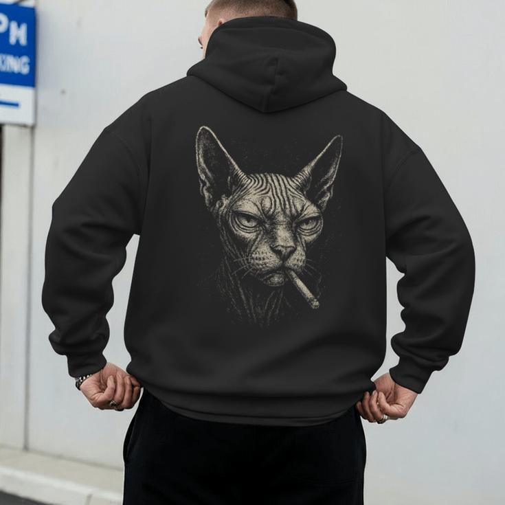Cigarette Smoking Sphynx Cat Meme Stupid For Dad Men's Hoodie Back Print