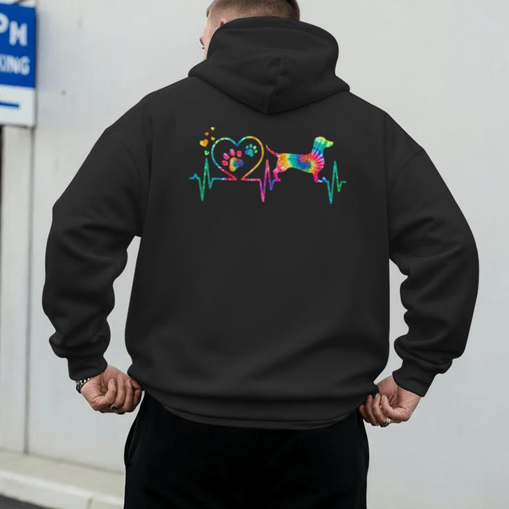 Dachshund Doxie Weenie Mom Dad Heartbeat Tie Dye Dog Men's Hoodie Back Print