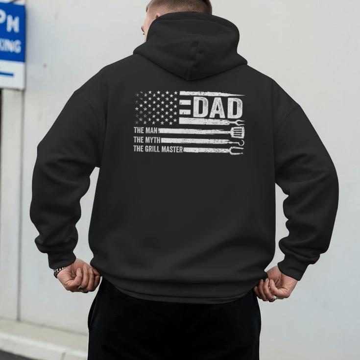 Dad The Man The Myth The Grill Master USA Flag Father's Day Men's Hoodie Back Print