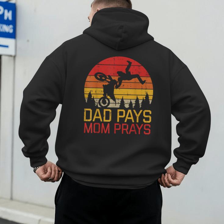 Dad Pays Mom Prays Dirt Bike Retro Motocross Boys Kids Men's Hoodie Back Print
