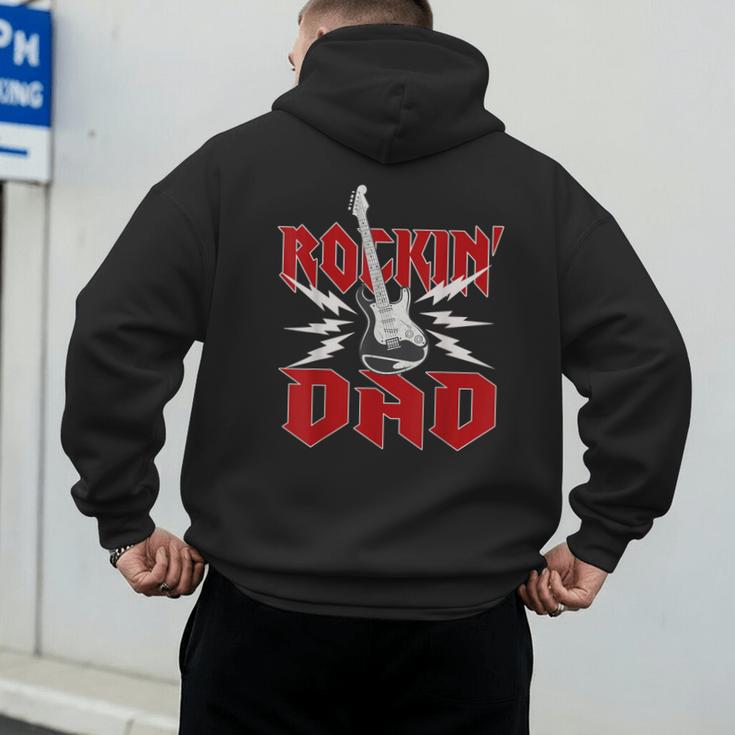 Dad Rockin One Birthday Family Matching Rock Guitar Men's Hoodie Back Print