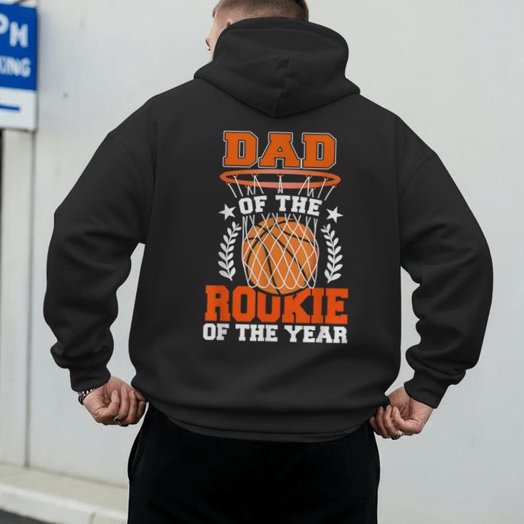 Dad Of Rookie 1st Basketball Bday Theme Matching Men's Hoodie Back Print