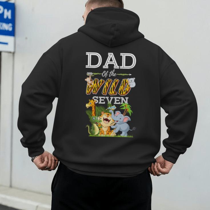 Dad Of The Wild Seven Animal Safari 7th Birthday Party Men's Hoodie Back Print