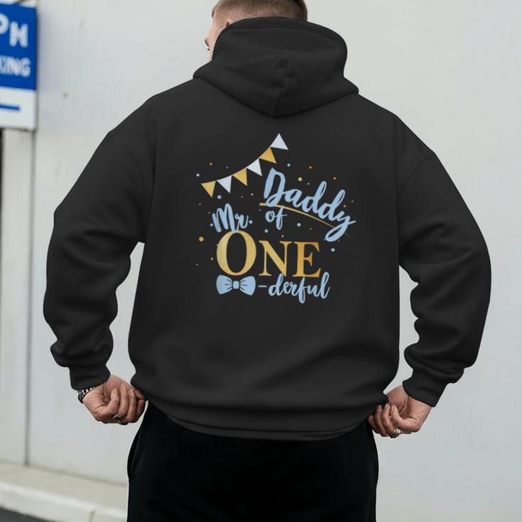 Daddy Of Mr One-Derful Party Blue-Gold Dad Boy 1st Birthday Men's Hoodie Back Print