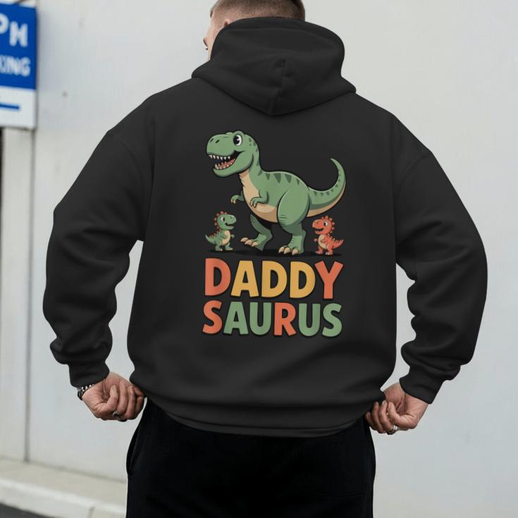 Daddy Saurus Dinosaur Dad Of Two Kids Dino Family Men's Hoodie Back Print