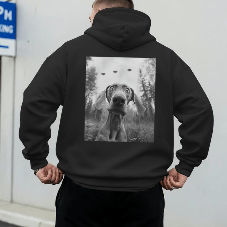 Dog Mom Dad Alien Selfie Weimaraner UFO For Men Women Men's Hoodie Back Print