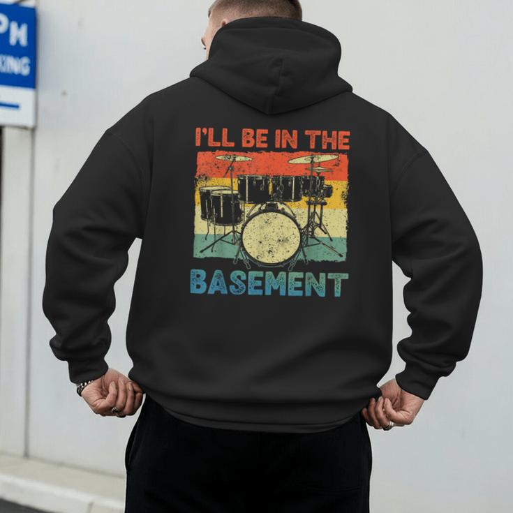 Drumming Basement Drum Set Drummer Rock Dad Grandpa Men's Hoodie Back Print