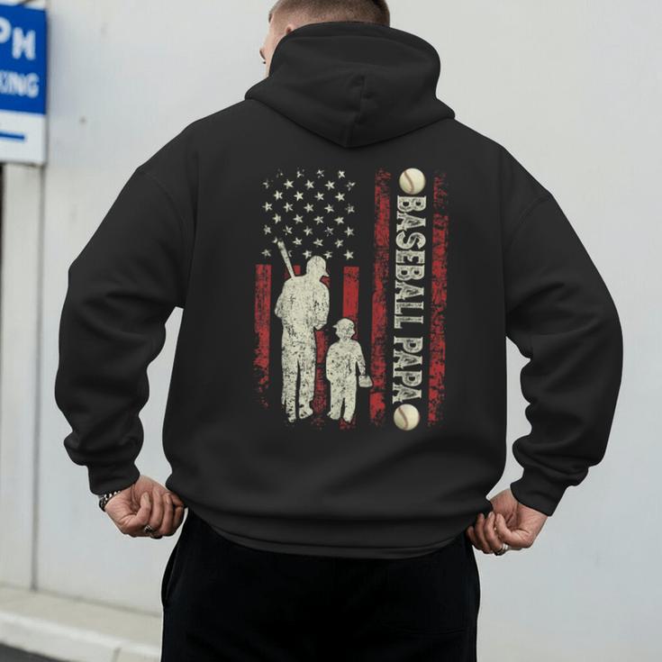 Father's Day Baseball Papa USA Flag Dad Men Baseball Men's Hoodie Back Print
