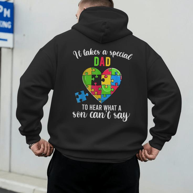 Fun Heart Puzzle Shirts Dad Autism Awareness Family Support Men's Hoodie Back Print