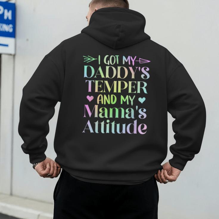 Funny Family Saying Apparel I GOT MY DADDY'S TEMPER And My Mama's Attitude Kids Men's Hoodie Back Print