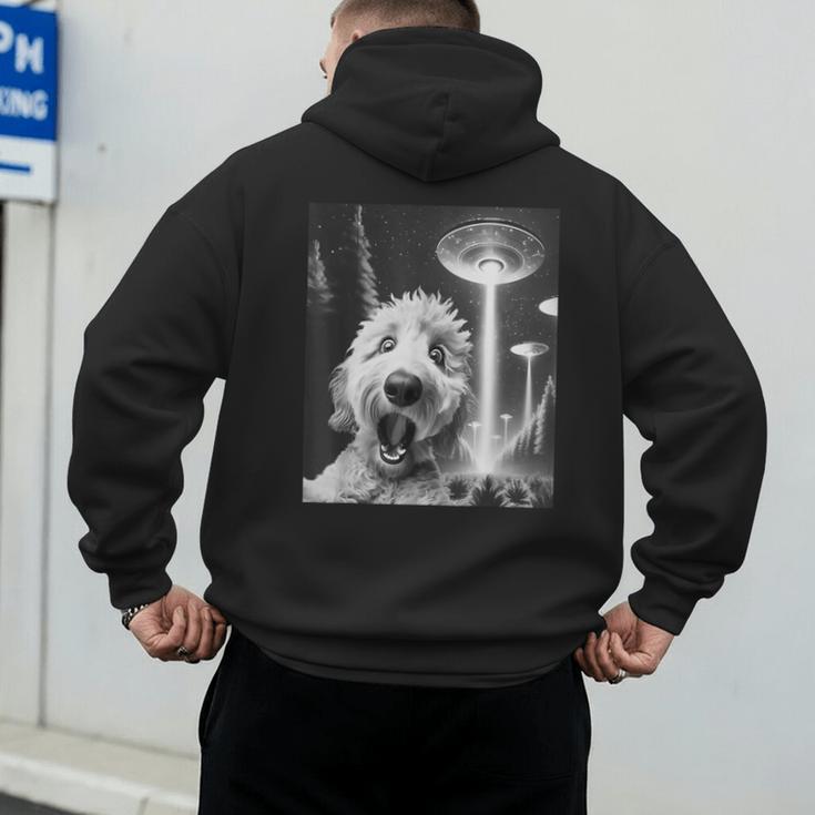 Goldendoodle Alien UFO Taking a Selfie Dog Mom Dad Men's Hoodie Back Print