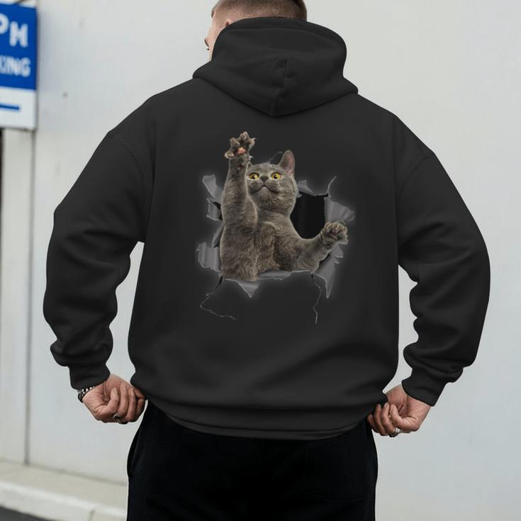 Grey Cat Torn Cloth Cat Dad Cat Mom Cat Lover Men's Hoodie Back Print